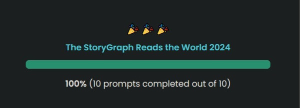 Image shows a graph and celebration icon marking the completion of a 10-book eading Challenge at the Storygraph reading tracker site