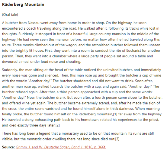 German folk tale "Räderberg Mountain". Drop me a line if you want a machine-readable transcript!