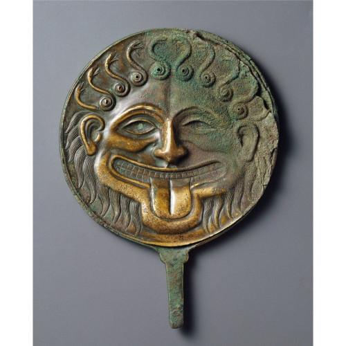 Bronze mirror case with the face of a gorgon