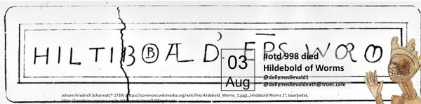 Drawing of a grave slab with the inscription: HILTIBBOALD(VS) EP(ISCOPV)S WORM(ATIENSIS)