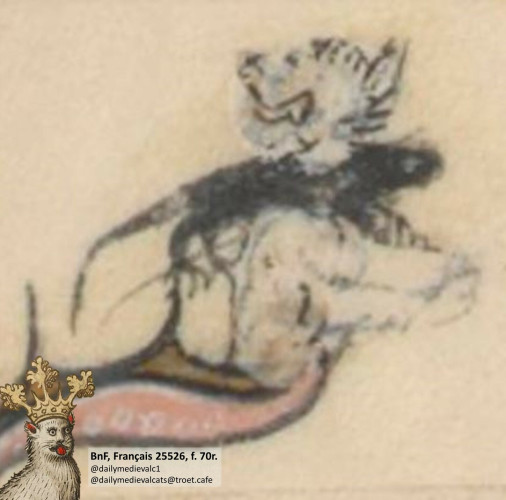 Picture from a medieval manuscript: A cat with a rat in its mouth