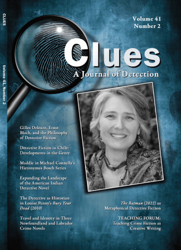 Cover of Clues: A Journal of Detection, vol. 41, no. 2, 2023, with photo of Canadian author Louise Penny
