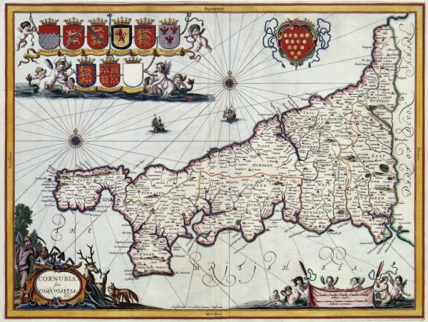 An old map of Cornwall.

Wikimedia Commons: https://commons.wikimedia.org/wiki/File:Old_map_of_Cornwall_-_001.jpg