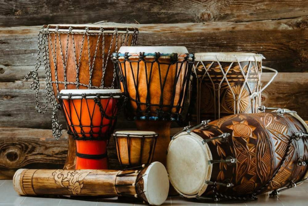 Photo of a variety of African drums.