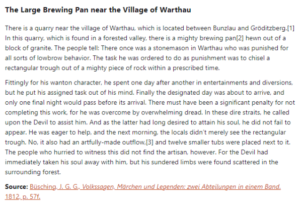 German folk tale "The Large Brewing Pan near the Village of Warthau". Drop me a line if you want a machine-readable transcript!