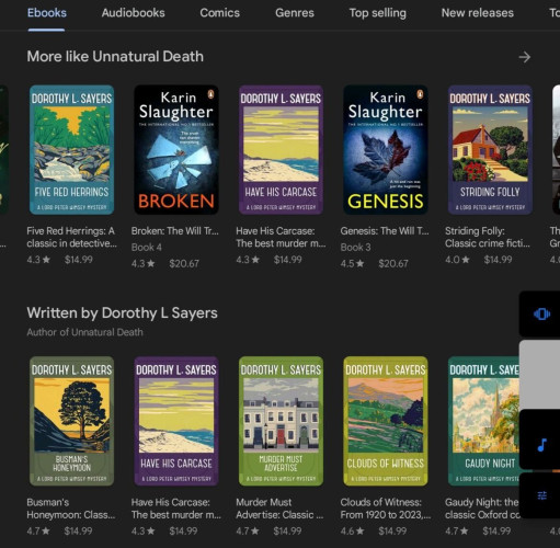 image shows a Google Books store listing featuring many  books by Dorothy Sayers