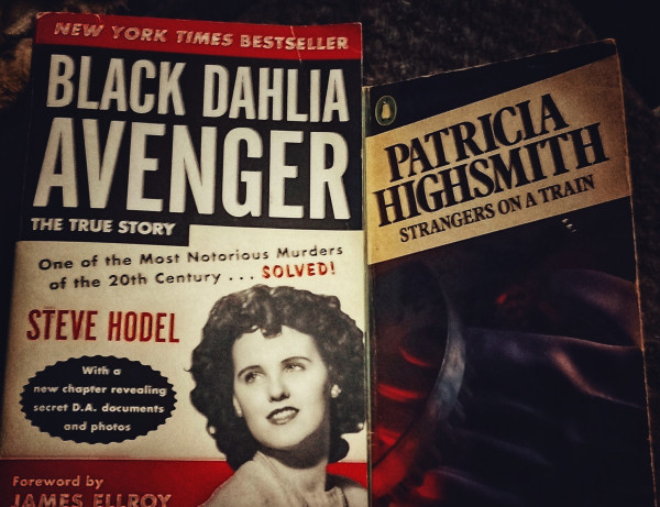 Book covers - Black Dahlia Avenger by Steve Hodel. 
Strangers On A Train by Patricia Highsmith