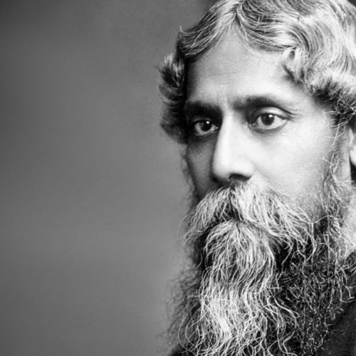Black and white photograph of Bengali Nobel prize-winning poet, author, musician, artist, philosopher and social reformer Rabindranath Tagore (1861 - 1941).