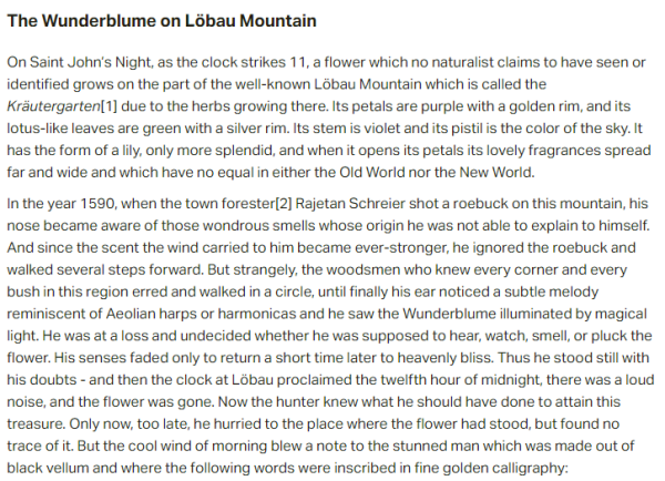 Part 1 of German folk tale "The Wunderblume on Löbau Mountain". Drop me a line if you want a machine-readable transcript!