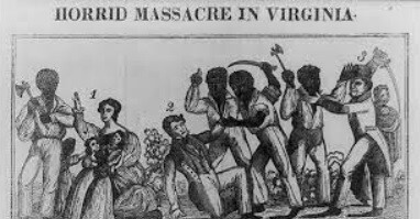 Horrid massacre in Virginia. Composite of scenes of Nat Turner's rebellion from a book illustration.