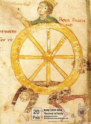 The image shows Tancred below and Henry on top of a wheel.