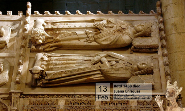 The picture shows two tombs with reclining figures, one crowned king, one crowned queen