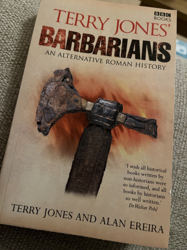 Cover of Terry Jones’ Barbarians featuring a period axe.