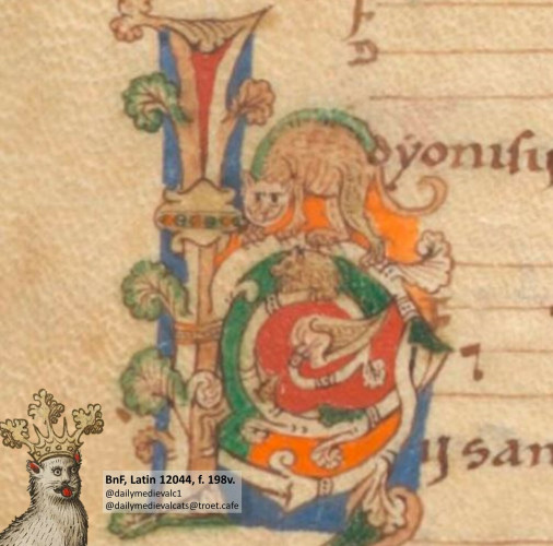 Picture from a medieval manuscript: A smirking cat 