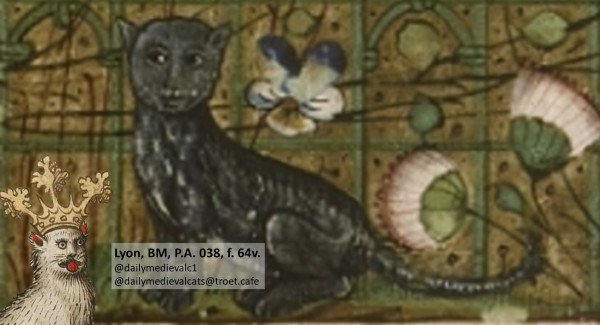 Picture from a medieval manuscript: A cat amongst some flowers