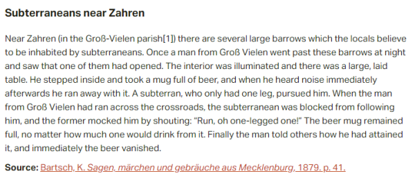 German folk tale "Subterraneans near Zahren". Drop me a line if you want a machine-readable transcript!