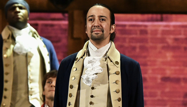 A screencap from the musical Hamilton. It shows a man proudly gazing forward, a tear on his face