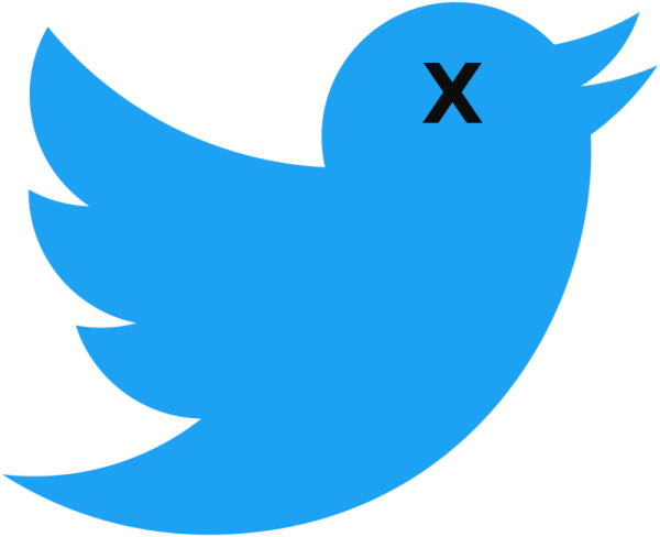 Twitter logo with X for eye