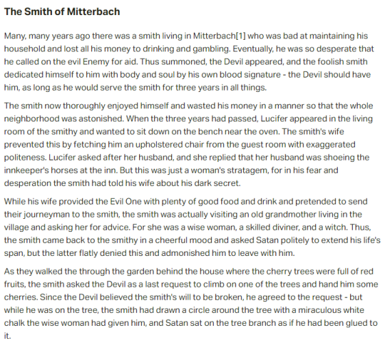 Part 1 of German folk tale "The Smith of Mitterbach". Drop me a line if you want a machine-readable transcript!