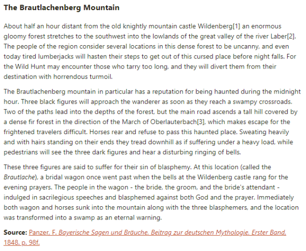 German folk tale "The Brautlachenberg Mountain". Drop me a line if you want a machine-readable transcript!