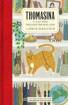 Cover of Tomasina by Paul Gallico, showing a ginger cat on a bookshelf