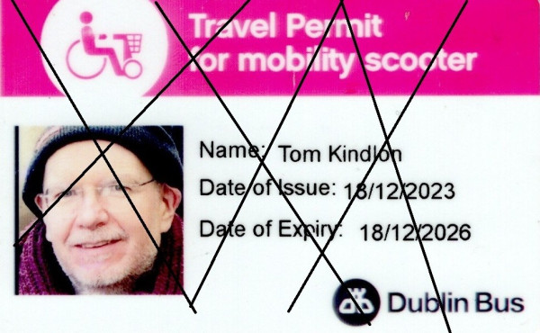 Screenshot of my mobility scooter bus pass (with lines through it)