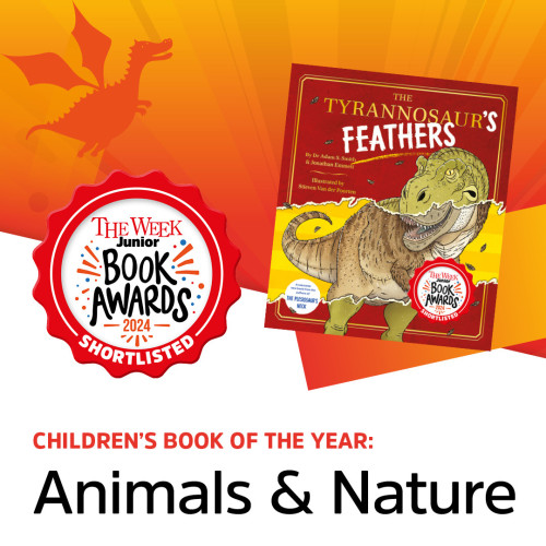 Front cover of The Tyrannosaur's Feathers book, next to a Book Awards logo.