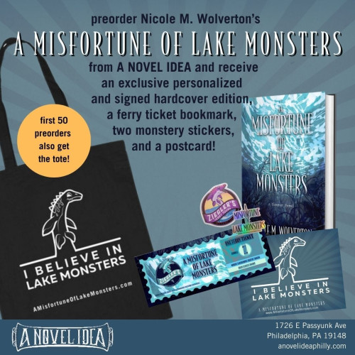 The officially preorder campaign for A Misfortune of Lake Monsters is OPEN! If you're one of the first 50 preorders, you also get a delightful I BELIEVE IN LAKE MONSTERS tote. Woohoo!