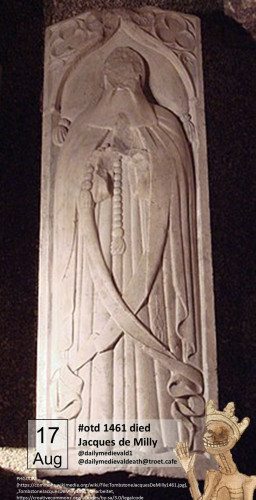 The picture shows a stone tomb slab, a figure in precious robes can be seen half-plastically, the face is broken off.