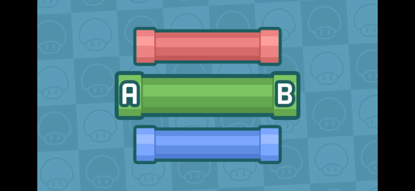 3 pipes on top of each other (red, green, blue).
The middle one (green) is highlighted and shows the letter 'A' at the beginning and 'B' at the end.