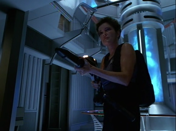 Janeway looking tough and sexy with a phaser rifle