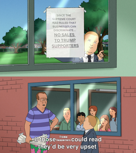 Bobby Hill Meme that says "If those Trump Supporters could read they'd be very upset"