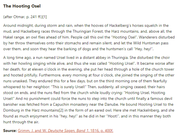 German folk tale "The Hooting Osel". Drop me a line if you want a machine-readable transcript!