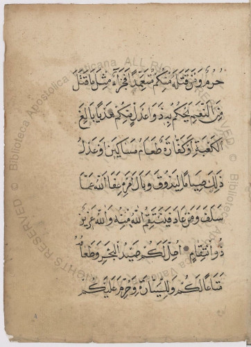 A page with 7 lines of vocalized Arabic script from f.4r of Borg.ar.190
