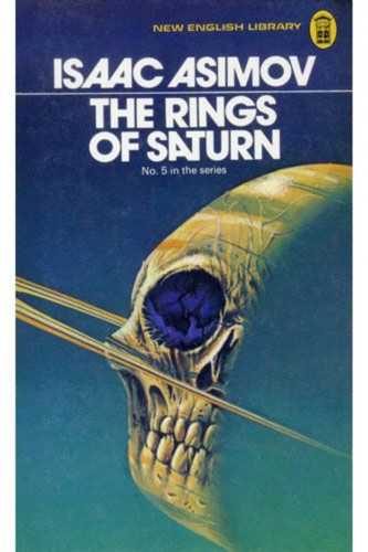 Isaac Asimov "The rings of Saturn"

shows rings around a giant planet sized human skull that is half in shadow that transitions to a more planet like atmosphere near the top of the planet/skull/skullplanet ;)  
