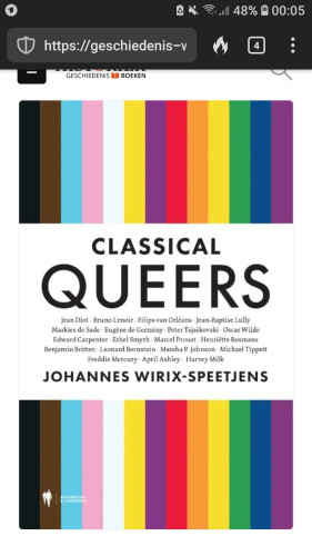 Titelpagina van het boek "Critical Queers" met gekleurde verticale strepen. In het midden de titel van het boek, de naam van de auteur (Johannes Wirix-Speetjens) en daartussen heel veel namen van queer kunstenaars die worden besproken zoals Oscar Wilde, Marcel Proust, Freddy Mercury...