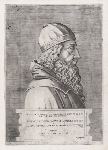 Speculum Romanae Magnificentiae: Aristotle, print, anonymous, Italian, mid-16th century, after Enea Vico (MET, 41.72(2.68)) 