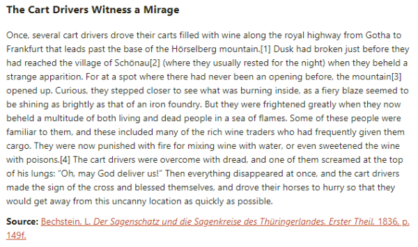 German folk tale "The Cart Drivers Witness a Mirage". Drop me a line if you want a machine-readable transcript!